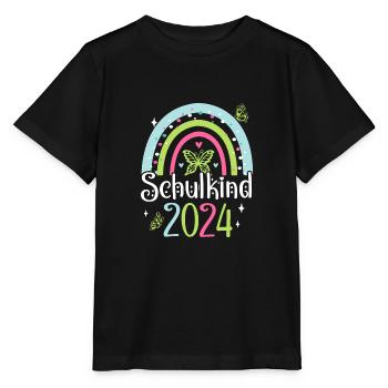 Schulkind 2024 Mädchen Regenbogen Einschulung 2024 - Stanley/Stella Kinder T-Shirt MINI CREATOR  - Schwarz - Vorne - Mikhail (115cm)