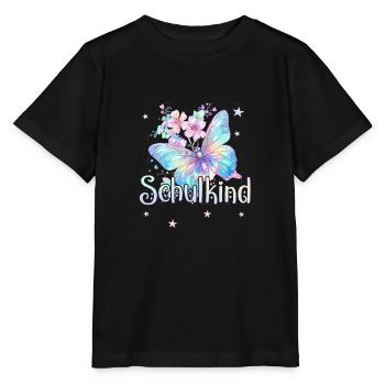 Schulkind 2024 Mädchen Schmetterling Einschulung 2 - Stanley/Stella Kinder T-Shirt MINI CREATOR  - Schwarz - Vorne - Mikhail (115cm)