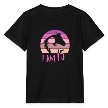 Geburtstag 15 Mädchen Pferd Reiten Stall Fünfzehn - Stanley/Stella Kinder T-Shirt MINI CREATOR  - Schwarz - Vorne - Mikhail (115cm)