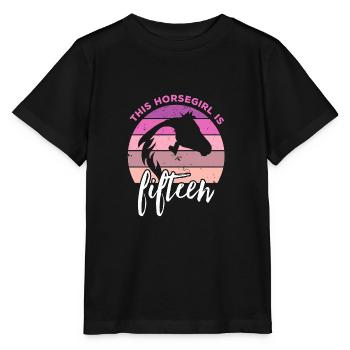 Geburtstag 15 Mädchen Pferd Reiten Stall Fünfzehn - Stanley/Stella Kinder T-Shirt MINI CREATOR  - Schwarz - Vorne - Mikhail (115cm)