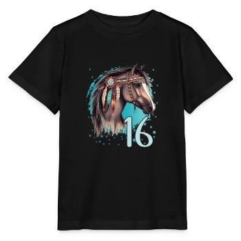 Geburtstag 16 Mädchen Pferd Reiten Stall Sechzehn - Stanley/Stella Kinder T-Shirt MINI CREATOR  - Schwarz - Vorne - Mikhail (115cm)
