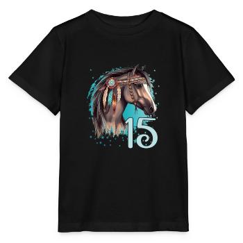 Geburtstag 15 Mädchen Pferd Reiten Stall Fünfzehn - Stanley/Stella Kinder T-Shirt MINI CREATOR  - Schwarz - Vorne - Mikhail (115cm)