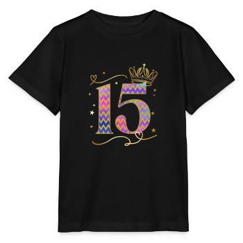 Geburtstag 15 Mädchen Birthday Girl Krone Fünfzehn - Stanley/Stella Kinder T-Shirt MINI CREATOR  - Schwarz - Vorne - Mikhail (115cm)