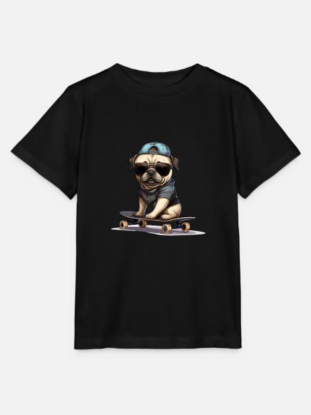 Skateboarding Mops für Skaters - Stanley/Stella Kinder T-Shirt MINI CREATOR - Schwarz