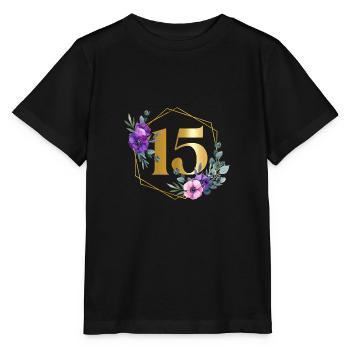 Geburtstag 15 Mädchen Blumenkranz Fünfzehn 15 Jahr - Stanley/Stella Kinder T-Shirt MINI CREATOR  - Schwarz - Vorne - Mikhail (115cm)