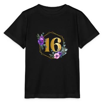 Geburtstag 16 Mädchen Blumenkranz Sechzehn 16 Jahr - Stanley/Stella Kinder T-Shirt MINI CREATOR  - Schwarz - Vorne - Mikhail (115cm)