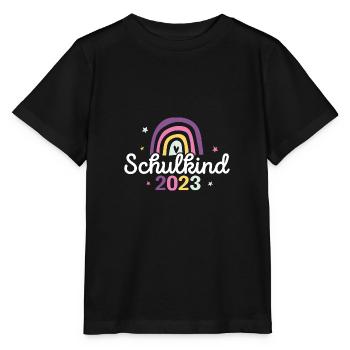 Schulkind 2023 / Ich bin 1. Klasse / Regenbogen - Stanley/Stella Kinder T-Shirt MINI CREATOR  - Schwarz - Vorne - Mikhail (115cm)