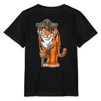 Tiger Pirate Coup de jambe en bois - T-shirt bio MINI CREATOR Stanley/Stella Enfant - noir - Devant - Mikhail (115cm)