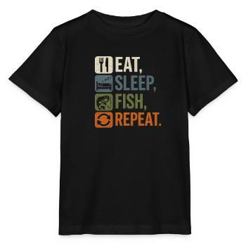 Mange, dors, poisson, pêcheur répète Dit la conception de la pêche - T-shirt bio MINI CREATOR Stanley/Stella Enfant - noir - Devant - Mikhail (115cm)