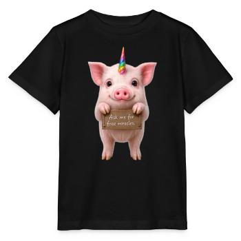 Regenbogen-Einhornschwein - Stanley/Stella Kinder T-Shirt MINI CREATOR  - Schwarz - Vorne - Mikhail (115cm)