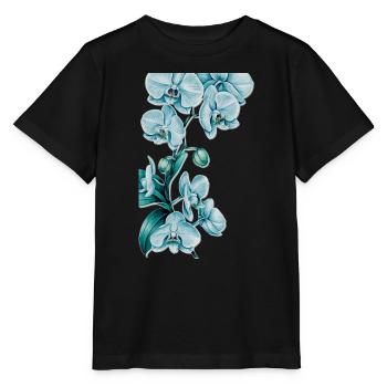 Blau Orchideen Druck - Stanley/Stella Kinder T-Shirt MINI CREATOR  - Schwarz - Vorne - Mikhail (115cm)