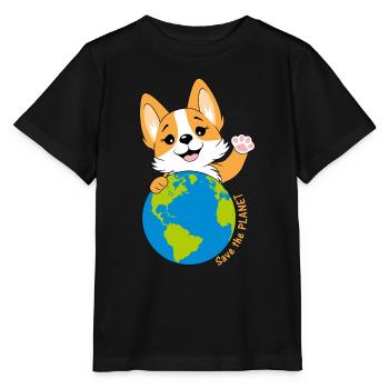 Corgi mit Weltkugel - Stanley/Stella Kinder T-Shirt MINI CREATOR  - Schwarz - Vorne - Mikhail (115cm)