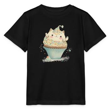 Cat Cupcake - Stanley/Stella MINI CREATOR Kids’ T-Shirt - black - Front - Mikhail (115cm)