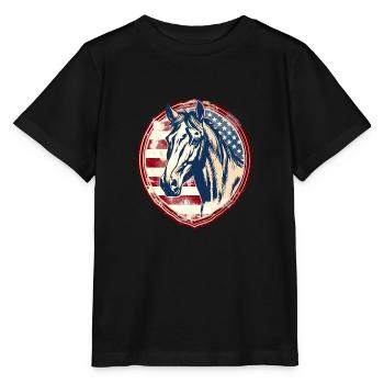 Cheval vintage américain - T-shirt bio MINI CREATOR Stanley/Stella Enfant - noir - Devant - Mikhail (115cm)