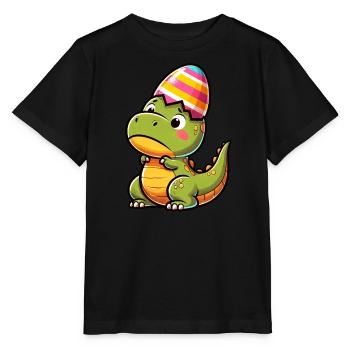 Oster T-Rex in Eierschale, Tollpatschig - Stanley/Stella Kinder T-Shirt MINI CREATOR  - Schwarz - Vorne - Mikhail (115cm)