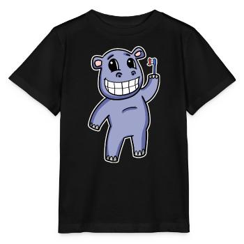 Hippopotame avec brosse à dents - T-shirt bio MINI CREATOR Stanley/Stella Enfant - noir - Devant - Mikhail (115cm)