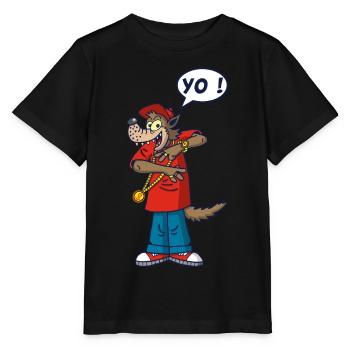 Loup rappeur - T-shirt bio MINI CREATOR Stanley/Stella Enfant - noir - Devant - Mikhail (115cm)