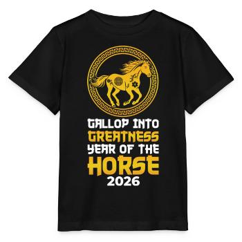 Year Of Horse 2026 Chinese New Year Chinese Zodiac - Stanley/Stella MINI CREATOR Kids’ T-Shirt - black - Front - Mikhail (115cm)