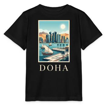 Affiche de voyage au Qatar sur le paysage urbain de Doha - T-shirt bio MINI CREATOR Stanley/Stella Enfant - noir - Devant - Mikhail (115cm)