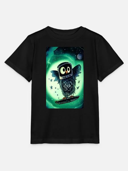 Surfing Green Space Owl - Stanley/Stella Kinder T-Shirt MINI CREATOR - Schwarz