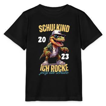 Kinder Schulkind 2023 Dino Dinosaurier Ich Rocke - Stanley/Stella Kinder T-Shirt MINI CREATOR  - Schwarz - Vorne - Mikhail (115cm)