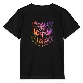 Colorful Owl Artsy Bird Wildlife Nature Animal - Stanley/Stella MINI CREATOR Kids’ T-Shirt - black - Front - Mikhail (115cm)