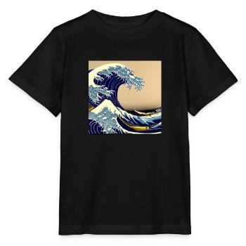 Vague de kanagawa, vague, illustration, Japon - T-shirt bio MINI CREATOR Stanley/Stella Enfant - noir - Devant - Mikhail (115cm)