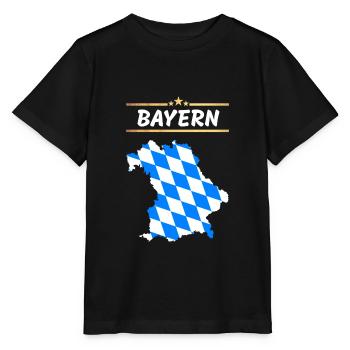 Bayern Flagge - Bundesland Umriss - Stanley/Stella Kinder T-Shirt MINI CREATOR  - Schwarz - Vorne - Mikhail (115cm)