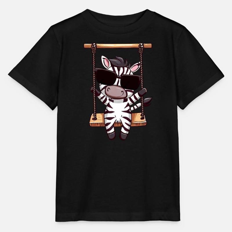 Zèbre Kawaii mignon, balançoire, mignon - T-shirt bio MINI CREATOR Stanley/Stella Enfant - noir