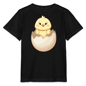 Poussin kawaii mignon, éclosion de la coquille d’œuf - T-shirt bio MINI CREATOR Stanley/Stella Enfant - noir - Devant - Mikhail (115cm)