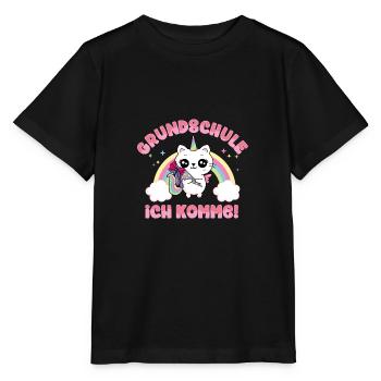 Grundschule ich komme Einschulung 1. Klasse Katze - Stanley/Stella Kinder T-Shirt MINI CREATOR  - Schwarz - Vorne - Mikhail (115cm)