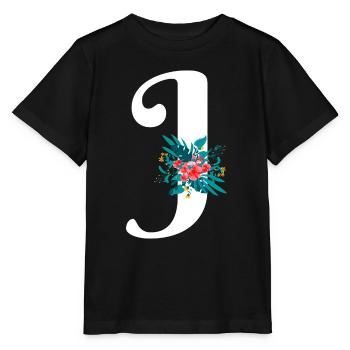 lettre J fleuris - T-shirt bio MINI CREATOR Stanley/Stella Enfant - noir - Devant - Mikhail (115cm)