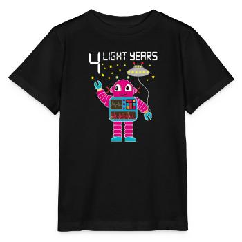 Robot congratulates 4 light years old four years - Stanley/Stella MINI CREATOR Kids’ T-Shirt - black - Front - Mikhail (115cm)
