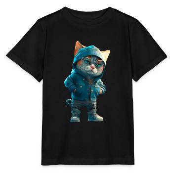 Hipster Katze Stylish Cat - Stanley/Stella Kinder T-Shirt MINI CREATOR  - Schwarz - Vorne - Mikhail (115cm)