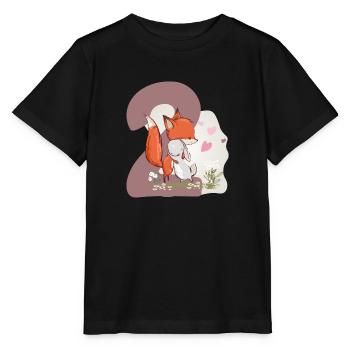 Birthday number 2 bunny fox - Stanley/Stella MINI CREATOR Kids’ T-Shirt - black - Front - Mikhail (115cm)
