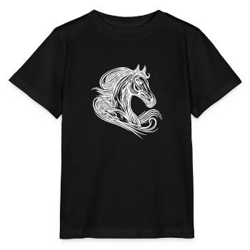 Portrait d’étalon avec une crinière élégante dans le vent - T-shirt bio MINI CREATOR Stanley/Stella Enfant - noir - Devant - Mikhail (115cm)