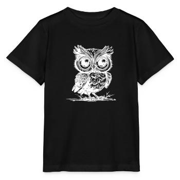 Wald Eule mit großen Augen - Stanley/Stella Kinder T-Shirt MINI CREATOR  - Schwarz - Vorne - Mikhail (115cm)