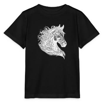 Portrait de jument avec crinière élégante soufflant dans le vent - T-shirt bio MINI CREATOR Stanley/Stella Enfant - noir - Devant - Mikhail (115cm)