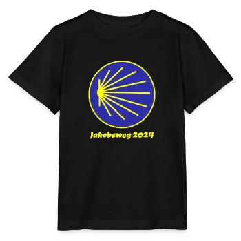 Jakobsweg 2024 Pilgermuschel - Stanley/Stella Kinder T-Shirt MINI CREATOR  - Schwarz - Vorne - Mikhail (115cm)