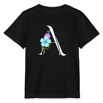 Eleganter Buchstabe 'A' mit Blumen - Stanley/Stella Kinder T-Shirt MINI CREATOR  - Schwarz - Vorne - Mikhail (115cm)
