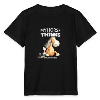 Horse Saying with Horse Motif My Horse Thinks - Stanley/Stella MINI CREATOR Kids’ T-Shirt - black - Front - Mikhail (115cm)