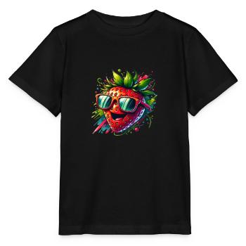 Funny and witty cartoon strawberry - Stanley/Stella MINI CREATOR Kids’ T-Shirt - black - Front - Mikhail (115cm)