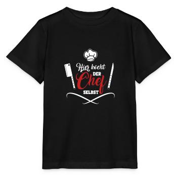 Hier kocht der Chef selbst lustiger Koch Spruch - Stanley/Stella Kinder T-Shirt MINI CREATOR  - Schwarz - Vorne - Mikhail (115cm)