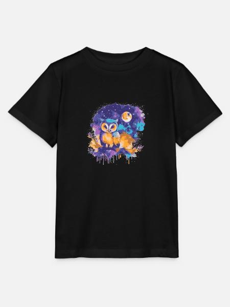 Bunte Eule unter einem Sternenhimmel - Stanley/Stella Kinder T-Shirt MINI CREATOR - Schwarz