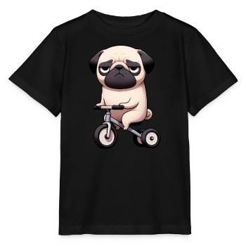 Funny Pug on Tricycle Bizarre Dog Running - Stanley/Stella MINI CREATOR Kids’ T-Shirt - black - Front - Mikhail (115cm)