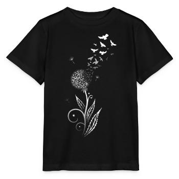 Filigree dandelion with flying birds. - Stanley/Stella MINI CREATOR Kids’ T-Shirt - black - Front - Mikhail (115cm)
