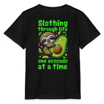 KAWAII FAULTIER UND AVOCADO: SCHLAPP DURCHS LEBEN - Stanley/Stella Kinder T-Shirt MINI CREATOR  - Schwarz - Vorne - Mikhail (115cm)