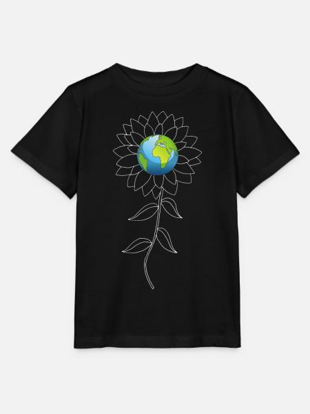 Planet Earth og hvit solsikkeblomst - Stanley/Stella MINI CREATOR T-skjorte for barn - svart