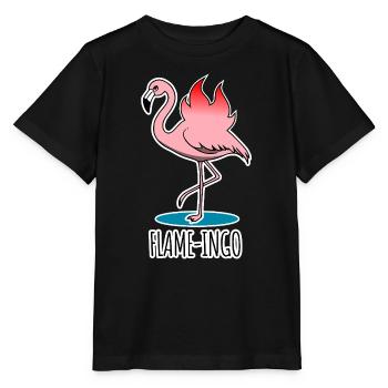 Flame-Ingo - ein flammender Flamingo - Stanley/Stella Kinder T-Shirt MINI CREATOR  - Schwarz - Vorne - Mikhail (115cm)