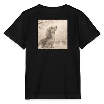 Motif rétro du crayon en fleurs de cerisier teckel - T-shirt bio MINI CREATOR Stanley/Stella Enfant - noir - Devant - Mikhail (115cm)